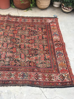 5'2 x 9'8 worn antique Persian Hamadan Rug (#871) - Blue Parakeet Rugs