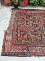 5'2 x 9'8 worn antique Persian Hamadan Rug (#871) - Blue Parakeet Rugs