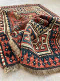 2'8 x 4'4 Antique Caucasian scatter rug #2252 / 3x4 Vintage Rug - Blue Parakeet Rugs
