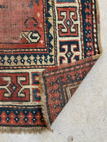 2'8 x 4'4 Antique Caucasian scatter rug #2252 / 3x4 Vintage Rug - Blue Parakeet Rugs