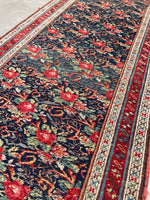 3'7 x 16'6 Antique floral art runner #2089 / 4x17 Vintage Runner - Blue Parakeet Rugs