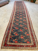 3'7 x 16'6 Antique floral art runner #2089 / 4x17 Vintage Runner - Blue Parakeet Rugs