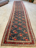 3'7 x 16'6 Antique floral art runner #2089 / 4x17 Vintage Runner - Blue Parakeet Rugs