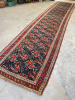 3'7 x 16'6 Antique floral art runner #2089 / 4x17 Vintage Runner - Blue Parakeet Rugs