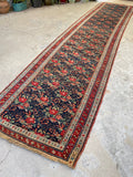 3'7 x 16'6 Antique floral art runner #2089 / 4x17 Vintage Runner - Blue Parakeet Rugs