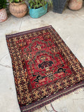 3' x 4'2 Vintage Baluchi rug #2254 / 3x4 Vintage Rug - Blue Parakeet Rugs