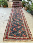 3'7 x 16'6 Antique floral art runner #2089 / 4x17 Vintage Runner - Blue Parakeet Rugs