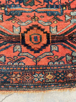 3'2 x 6'2 Antique coral wool rug #1945 / 3x6 vintage rug - Blue Parakeet Rugs
