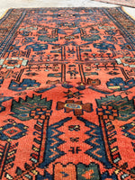 3'2 x 6'2 Antique coral wool rug #1945 / 3x6 vintage rug - Blue Parakeet Rugs