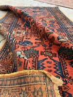 3'2 x 6'2 Antique coral wool rug #1945 / 3x6 vintage rug - Blue Parakeet Rugs