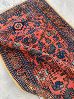 3'2 x 6'2 Antique coral wool rug #1945 / 3x6 vintage rug - Blue Parakeet Rugs