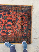 3'2 x 6'2 Antique coral wool rug #1945 / 3x6 vintage rug - Blue Parakeet Rugs