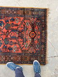 3'2 x 6'2 Antique coral wool rug #1945 / 3x6 vintage rug - Blue Parakeet Rugs