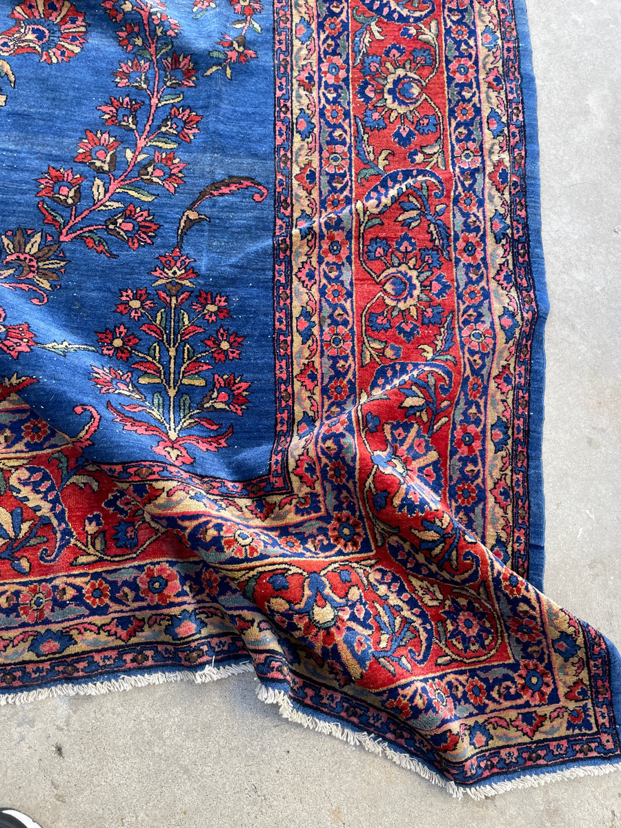 9x15 Royal Blue Antique Persian Sarouk rug #2562 – Blue Parakeet Rugs