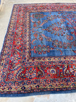 9x15 Royal Blue Antique Persian Sarouk rug #2562 - Blue Parakeet Rugs