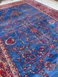 9x15 Royal Blue Antique Persian Sarouk rug #2562 - Blue Parakeet Rugs