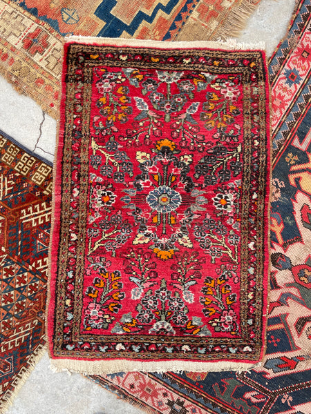 2' x 2'10 Antique Persian Hamadan Scatter rug #2449 - Blue Parakeet Rugs