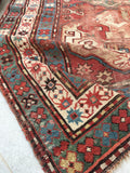 4 x 6'7 Worn Antique Caucasian Rug / Cloudband Rug - Blue Parakeet Rugs