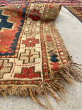 3'1 x 3'1 Square Kazak rug #2445 / small vintage rug - Blue Parakeet Rugs