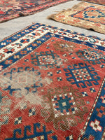 3'1 x 4'9 Antique Kazak rug #2444 / small vintage rug - Blue Parakeet Rugs