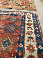 3'1 x 4'9 Antique Kazak rug #2444 / small vintage rug - Blue Parakeet Rugs