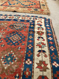 3'1 x 4'9 Antique Kazak rug #2444 / small vintage rug - Blue Parakeet Rugs