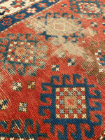 3'1 x 4'9 Antique Kazak rug #2444 / small vintage rug - Blue Parakeet Rugs