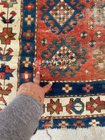 3'1 x 4'9 Antique Kazak rug #2444 / small vintage rug - Blue Parakeet Rugs
