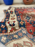 3'1 x 4'9 Antique Kazak rug #2444 / small vintage rug - Blue Parakeet Rugs