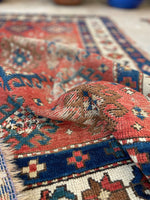 3'1 x 4'9 Antique Kazak rug #2444 / small vintage rug - Blue Parakeet Rugs