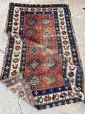 3'1 x 4'9 Antique Kazak rug #2444 / small vintage rug - Blue Parakeet Rugs