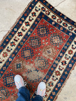 3'1 x 4'9 Antique Kazak rug #2444 / small vintage rug - Blue Parakeet Rugs