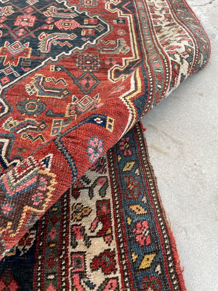 3'7 x 6'4 Antique heavy duty wool rug #1189 / 4x6 Vintage Rug