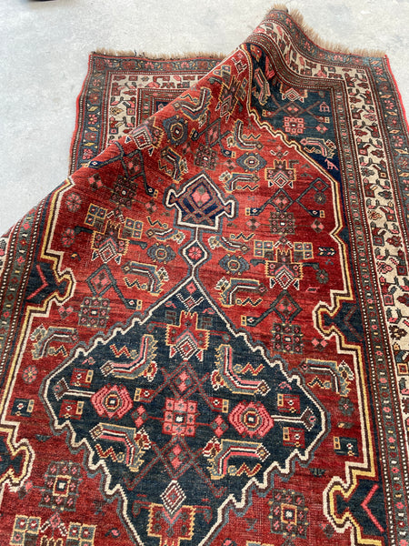3'7 x 6'4 Antique heavy duty wool rug #1189 / 4x6 Vintage Rug