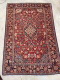 4'5 x 6'7 Antique Persian Kashan rug #2258 / 5x7 Vintage Rug - Blue Parakeet Rugs