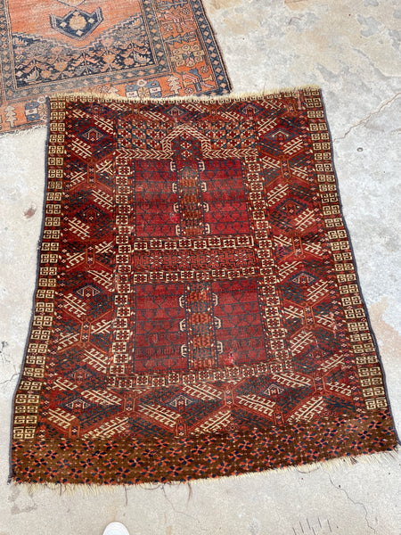 4' x 4'7 Antique Turkoman Prayer Rug #2443 - Blue Parakeet Rugs