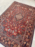 4'5 x 6'7 Antique Persian Kashan rug #2258 / 5x7 Vintage Rug - Blue Parakeet Rugs