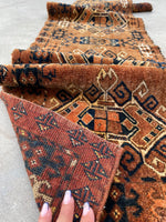1'4 x 5'1 Antique Yomoud rug #2565 / skinny vintage runner - Blue Parakeet Rugs