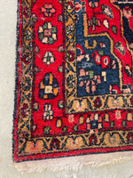 3'6 x 5'3 Antique bold and tribal wool rug #1950 / 4x5 Vintage Rug - Blue Parakeet Rugs