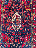 3'6 x 5'3 Antique bold and tribal wool rug #1950 / 4x5 Vintage Rug - Blue Parakeet Rugs