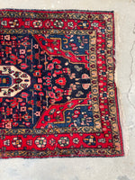 3'6 x 5'3 Antique bold and tribal wool rug #1950 / 4x5 Vintage Rug - Blue Parakeet Rugs