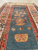 3' x 5'2 Antique Kazak rug #2454ML/ small vintage rug - Blue Parakeet Rugs