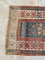 3' x 5'2 Antique Kazak rug #2454ML/ small vintage rug - Blue Parakeet Rugs