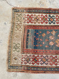 3' x 5'2 Antique Kazak rug #2454ML/ small vintage rug - Blue Parakeet Rugs
