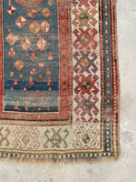 3' x 5'2 Antique Kazak rug #2454ML/ small vintage rug - Blue Parakeet Rugs