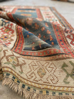 3' x 5'2 Antique Kazak rug #2454ML/ small vintage rug - Blue Parakeet Rugs