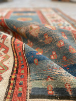 3' x 5'2 Antique Kazak rug #2454ML/ small vintage rug - Blue Parakeet Rugs