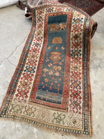 3' x 5'2 Antique Kazak rug #2454ML/ small vintage rug - Blue Parakeet Rugs