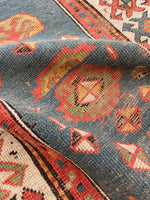 3' x 5'2 Antique Kazak rug #2454ML/ small vintage rug - Blue Parakeet Rugs