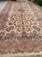 9'6 x 18'4 Vintage oversize floral Kerman rug #2097 / 10x18 Vintage Rug - Blue Parakeet Rugs